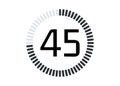 Isolated 45 seconds or minutes time stopwatch icon and time counter