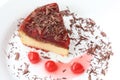 Isolated served slice of delicious cherry cheese cake