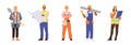 Set of builders, technicians, engineers and industrial workers cartoon people characters in uniform Royalty Free Stock Photo