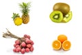 Isolated set of fruits including pineapple kiwi lychee orange citrus on white background Royalty Free Stock Photo