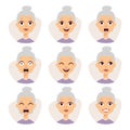 Isolated set of funny granny avatar expressions face emotions vector illustration.