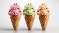 Isolated Set Of Ice Cream Cones With Flavors