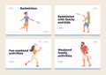 Isolated set of landing page design template advertising fun outdoor badminton activity for people