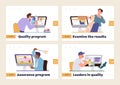 Isolated set of landing page template offering software testing, debugging and assurance program Royalty Free Stock Photo