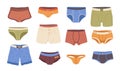 Isolated set of men panties and trunks on white background, casual male comfortable underwear