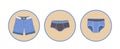 Isolated set of round composition with fashion and classic male model of briefs, trunks, underpants