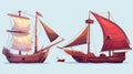 An isolated set of ships on a white background. Modern illustration of a cruise ship, a vintage sailboat with red sails Royalty Free Stock Photo