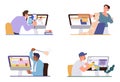 Isolated set of woman and man programmer QA engineer checking software errors, catching bugs Royalty Free Stock Photo