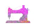 Isolated sewing machine composed of pink-toned vibrant glitter background