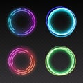 Isolated shining rings of light on transparent background. Abstract glowing light circles set Royalty Free Stock Photo