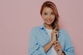 Isolated shot of attractive european student female with long straight hair