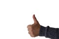 Isolated shot of a human hand showing thumbs up in front of a white background Royalty Free Stock Photo