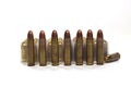 Isolated shot of nine caliber cartridge of military war pistol