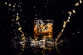 Isolated shot of whiskey with splash on black background Royalty Free Stock Photo