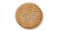 Isolated shredded wheat biscuit with text imprint, studio lighting, on a white background Royalty Free Stock Photo