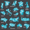 Isolated sift tints of blue regional country maps Royalty Free Stock Photo