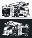 Silhouette firefighter truck fire engine drawing Royalty Free Stock Photo