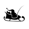 Isolated Silhouette of Santa Claus riding a sleigh.