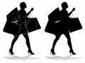 Silhouette of a shopping woman with a bags , vector draw