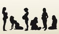 Isolated silhouettes of pregnant women, vector