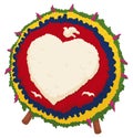 Round Silleta with legs, heart, doves and Colombian colors, Vector illustration