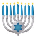 Silver Hanukkiah with blue candles and Star of David, Vector illustration