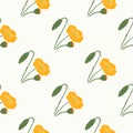 Isolated simple flower seamless pattern. Poppy orange silhouettes on white background