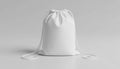 Isolated simple plain white drawstring gym bag backpack standing upright on minimal light gray background product mockup Royalty Free Stock Photo