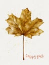 Isolated single Autumn dry leaf  water colour on white paper background Royalty Free Stock Photo