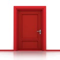 Isolated single red closed door closeup 3D