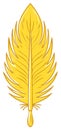 Isolated single yellow feather with detailed barbs and quill on a white background Royalty Free Stock Photo