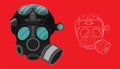 Isolated and sketch drawing gas face mask on red background. illustration eps10