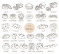 Isolated sketches of bread types