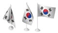 Isolated 3 Small Desk South Korea Flag waving 3d Realistic South Korean Desk Flag