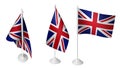 Isolated 3 Small United Kingdom Flag waving 3d Realistic United Kingdom fabric Royalty Free Stock Photo