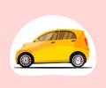 Isolated small yellow car isolated on pink background Royalty Free Stock Photo