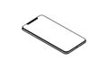 Isolated smart phone isometric position. Modern phone with thin, round edges and camera under display