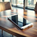 A isolated smart phone on wooden table Royalty Free Stock Photo