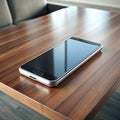 A isolated smart phone on wooden table Royalty Free Stock Photo