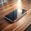 A isolated smart phone on wooden table Royalty Free Stock Photo