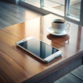 A isolated smart phone on wooden table Royalty Free Stock Photo
