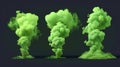 Isolated smelly garbage miasma, fume design elements, 3d modern illustration, set of realistic green smoke, stink, bad