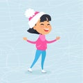 Isolated Smiling Cartoon Girl Skating on Icerink Royalty Free Stock Photo