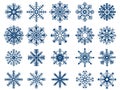 Isolated snowflakes silhouettes and ice crystals. Xmas snowflake sticker template, christmas snow icons. Winter decent Royalty Free Stock Photo