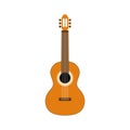 Isolated Spanish classical guitar. Wooden string instrument. Vector illustration, flat design Royalty Free Stock Photo
