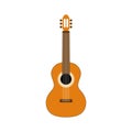 Isolated Spanish classical guitar. Wooden string instrument. Vector illustration, flat design Royalty Free Stock Photo