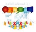 Isolated speech bubble rainbow colors. Network concept. Crowd speaks. Communication text. Group of people talking with world map b