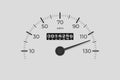 Isolated speedometer. Car mileage, measuring kilometers. Circle speed control, accelerating dashboard of autos or