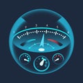 Isolated speedometers for dashboard. Device for measuring speed and futuristic speedometer, technology gauge with arrow Royalty Free Stock Photo