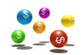 Isolated spheres with dollar symbol Royalty Free Stock Photo